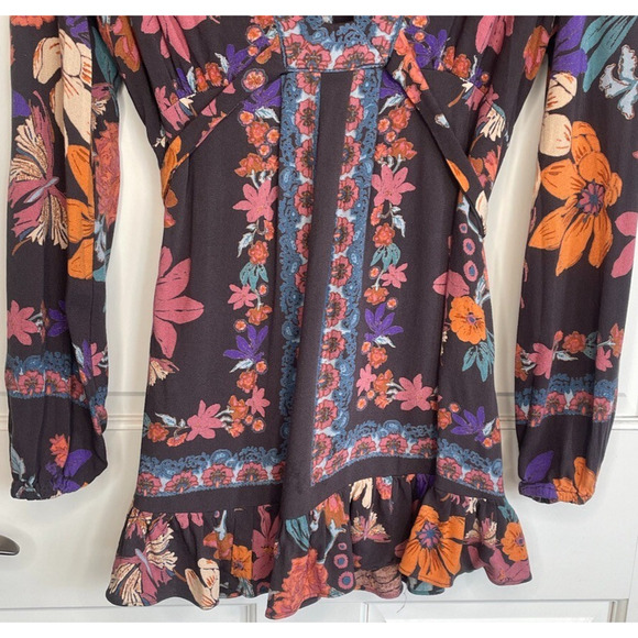 Free People Women’s Violet Hill Floral Tunic Top Sz 4 Ruffle Boho Peasant Flowy - Picture 5 of 16